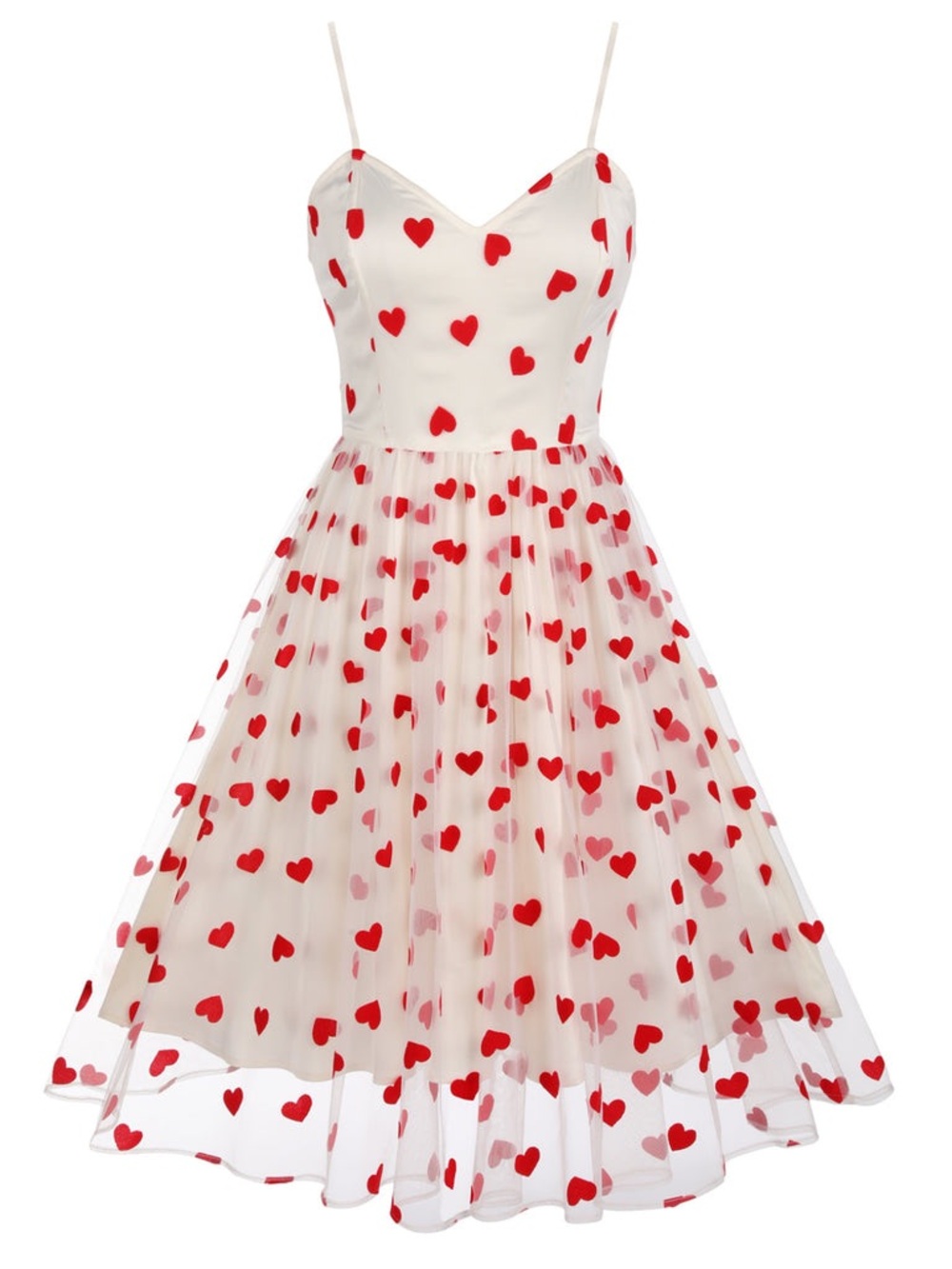 Queen of Hearts White Tulle Dress Red Velvet Heart Tulle Overlay Whimsical